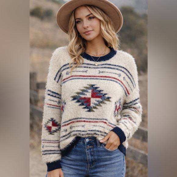 Wrangler Sweaters - Wrangler Retro Aztec Cozy Sweater Boho